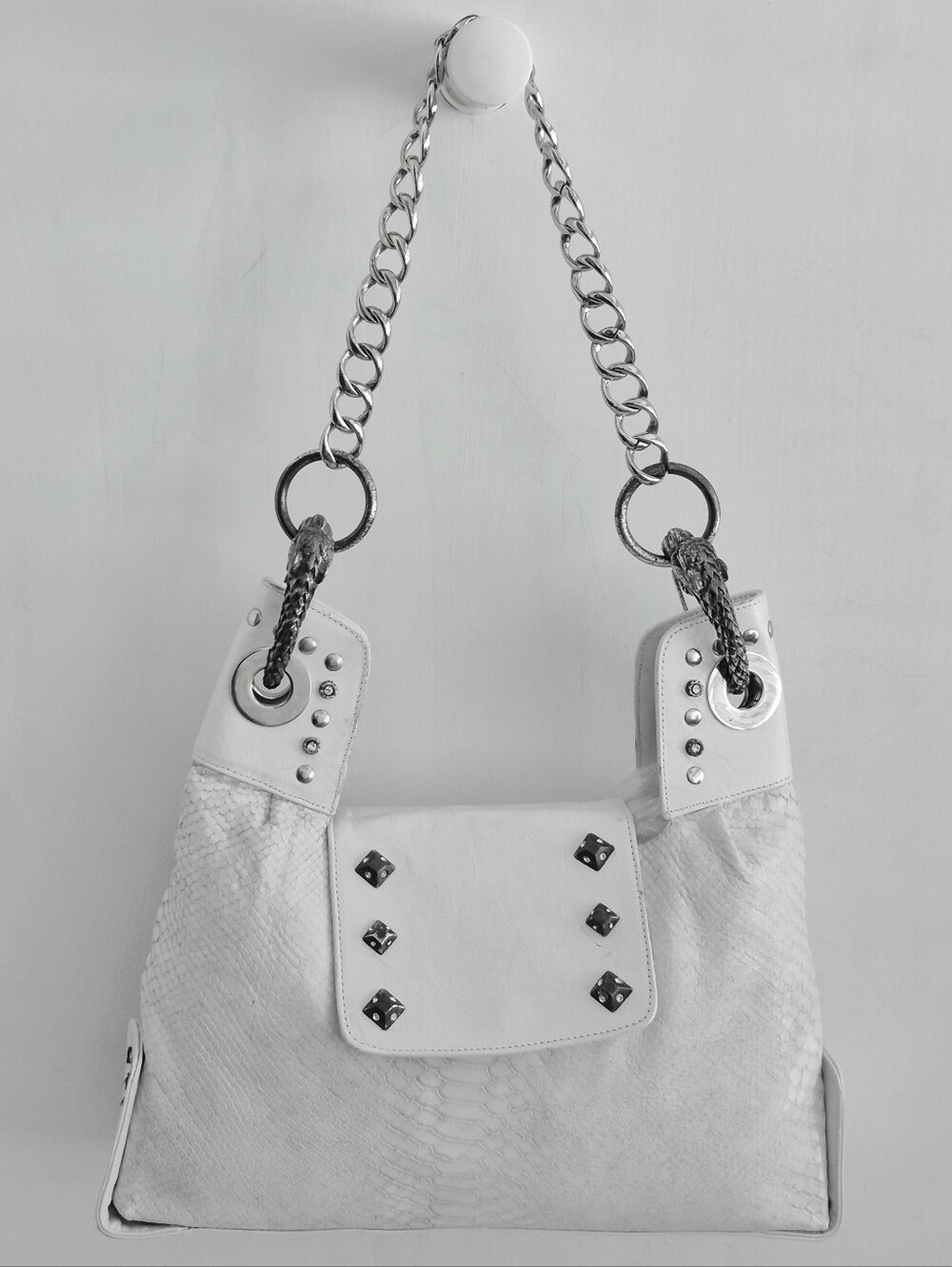 MICHELLE MONROE WHITE SNAKESKIN LEATHER HANDBAG